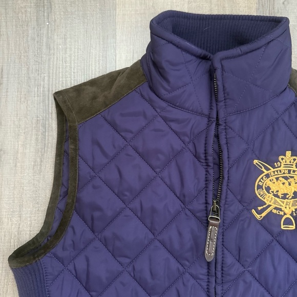 Ralph Lauren Sport Purple Quilted Suede Preppy Y2K Embroidered Women’s Vest - Picture 4 of 10